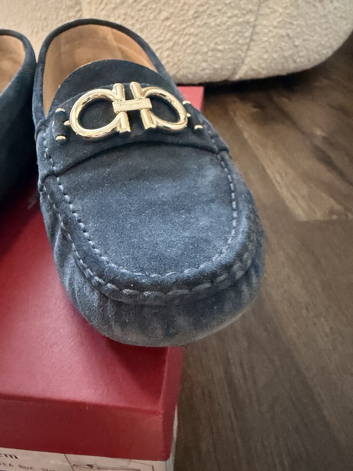 Ferragamo Women Suede Berra Loafers Blue Size 10