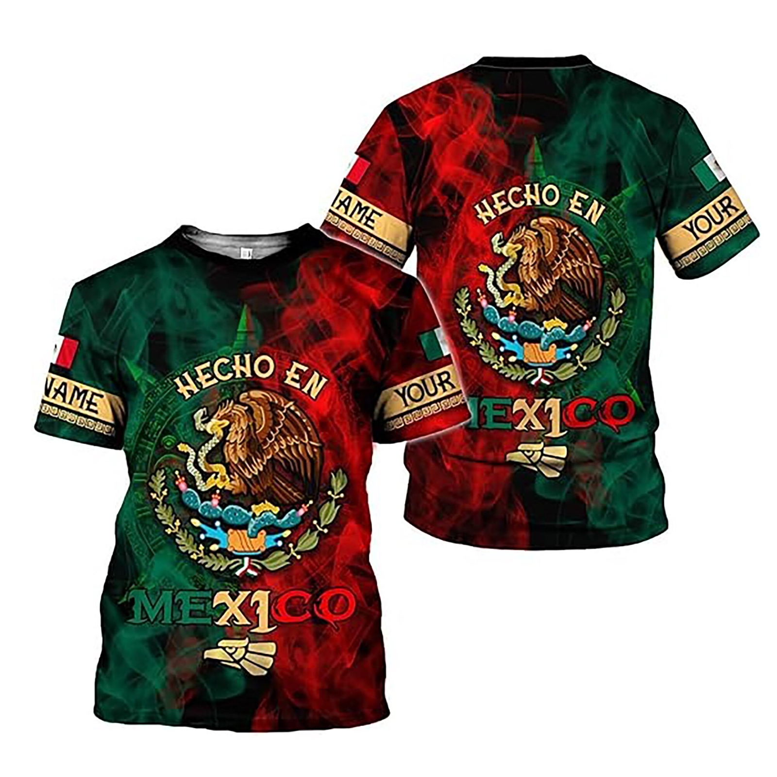 RoyalBro Camisas de Mexico Customized Mexican Flag 3D T-Shirt S-5XL