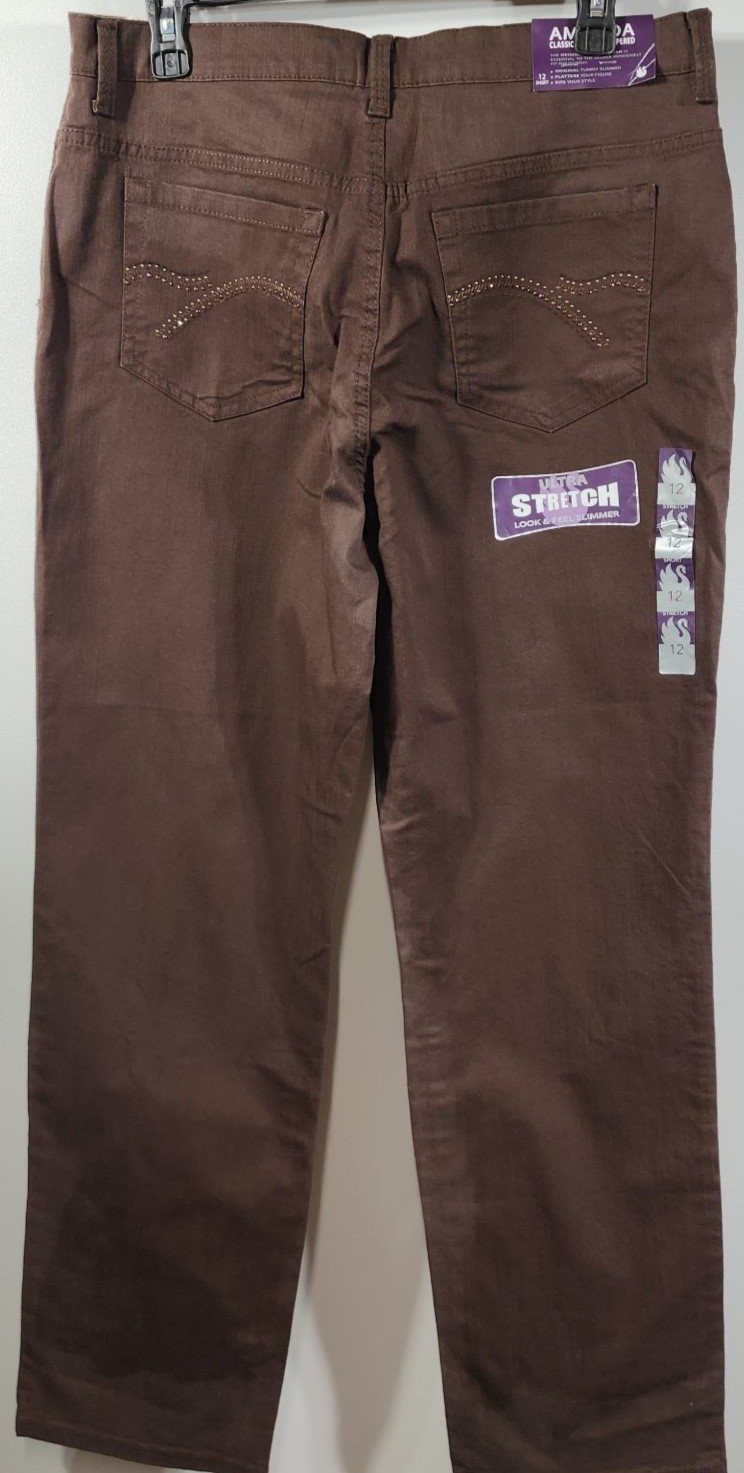 Gloria Vanderbilt Amanda Classic Fit Tapered Jeans Women’s 12 Short Brown NEW