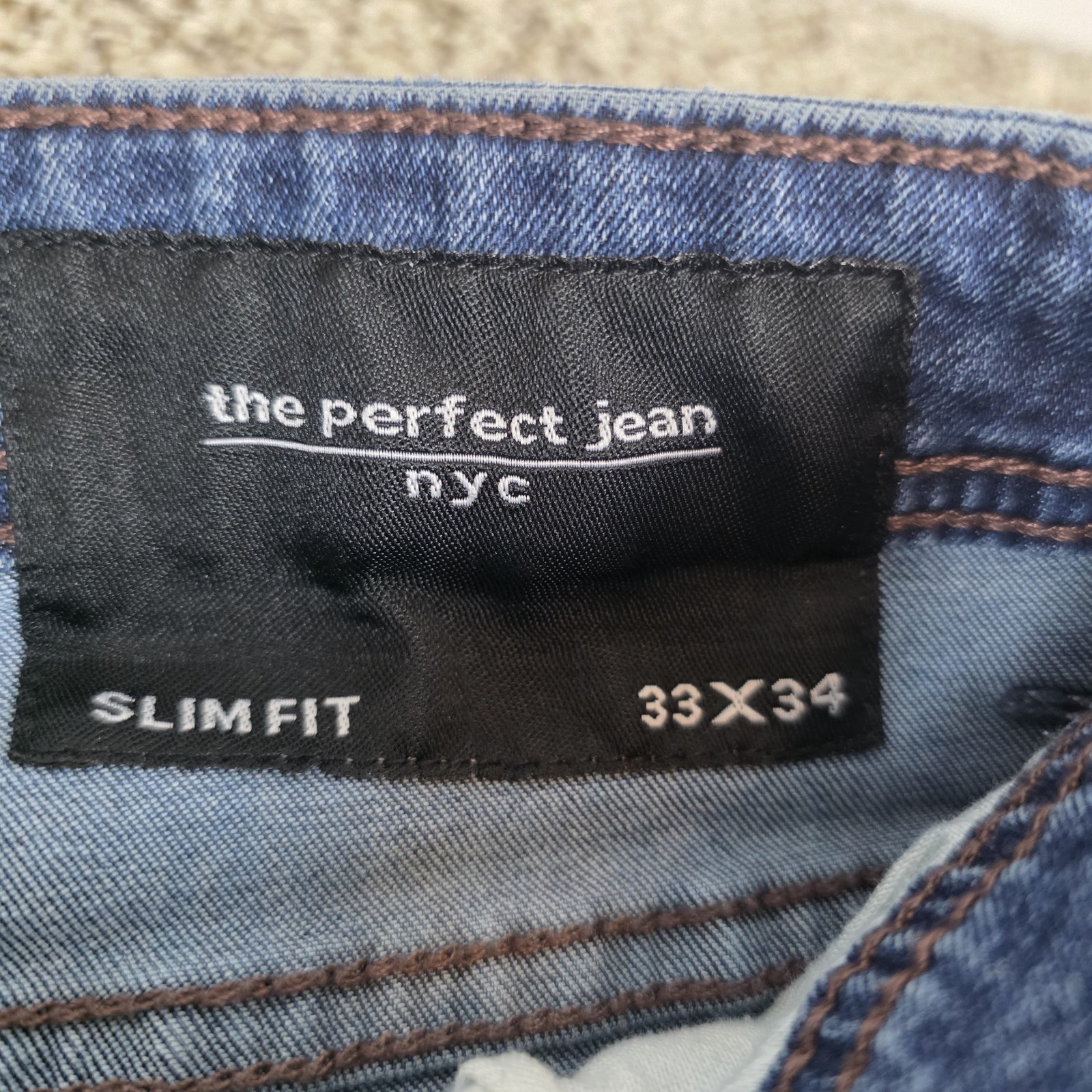The Perfect Jeans Mens 33×34 (33×33) Slim Fit Blue Stretch Thigh Fade