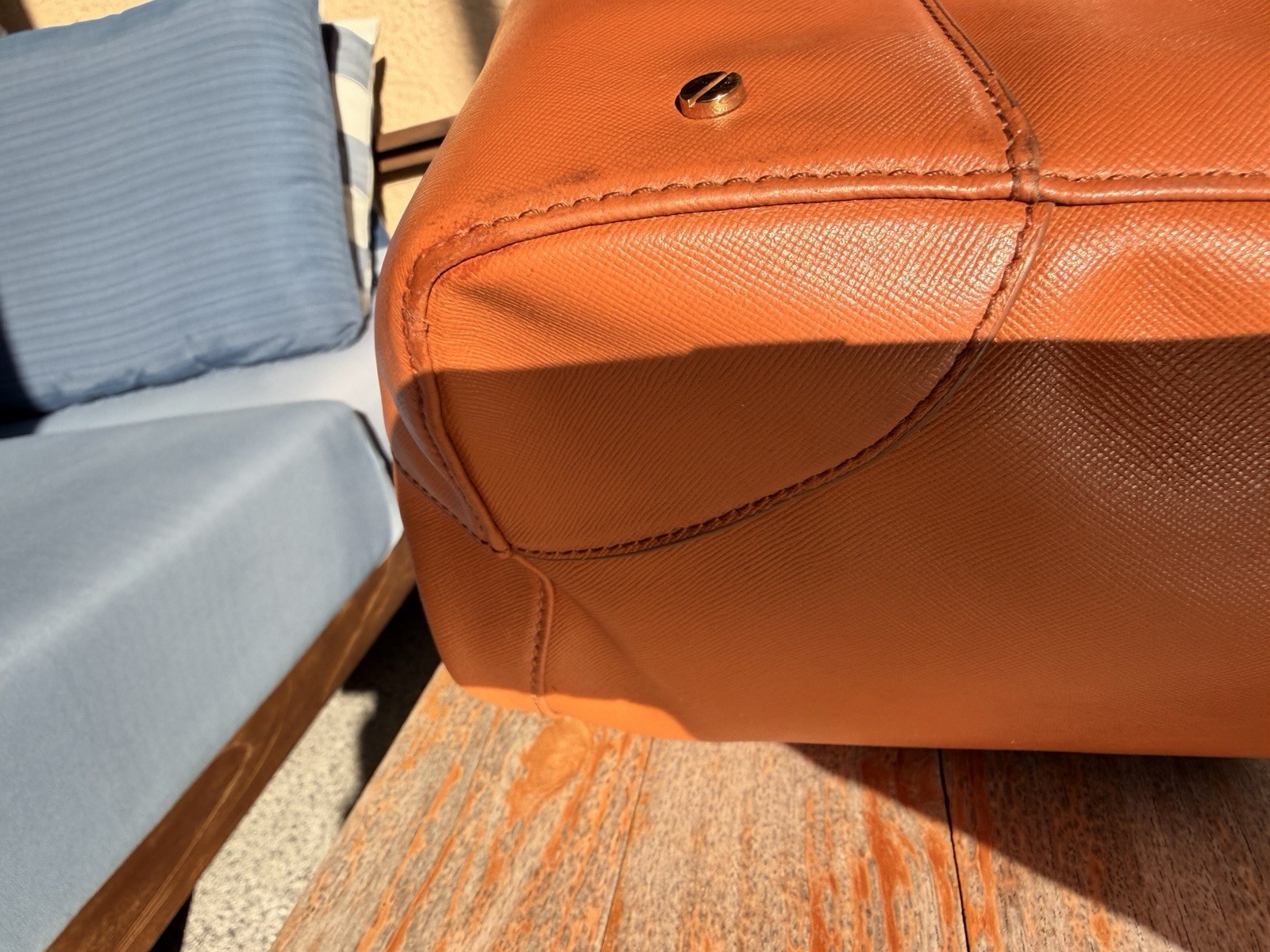 Tory Burch Robinson Saffiano Leather Tote Bag Cognac Brown Zip Satchel 16 Inch