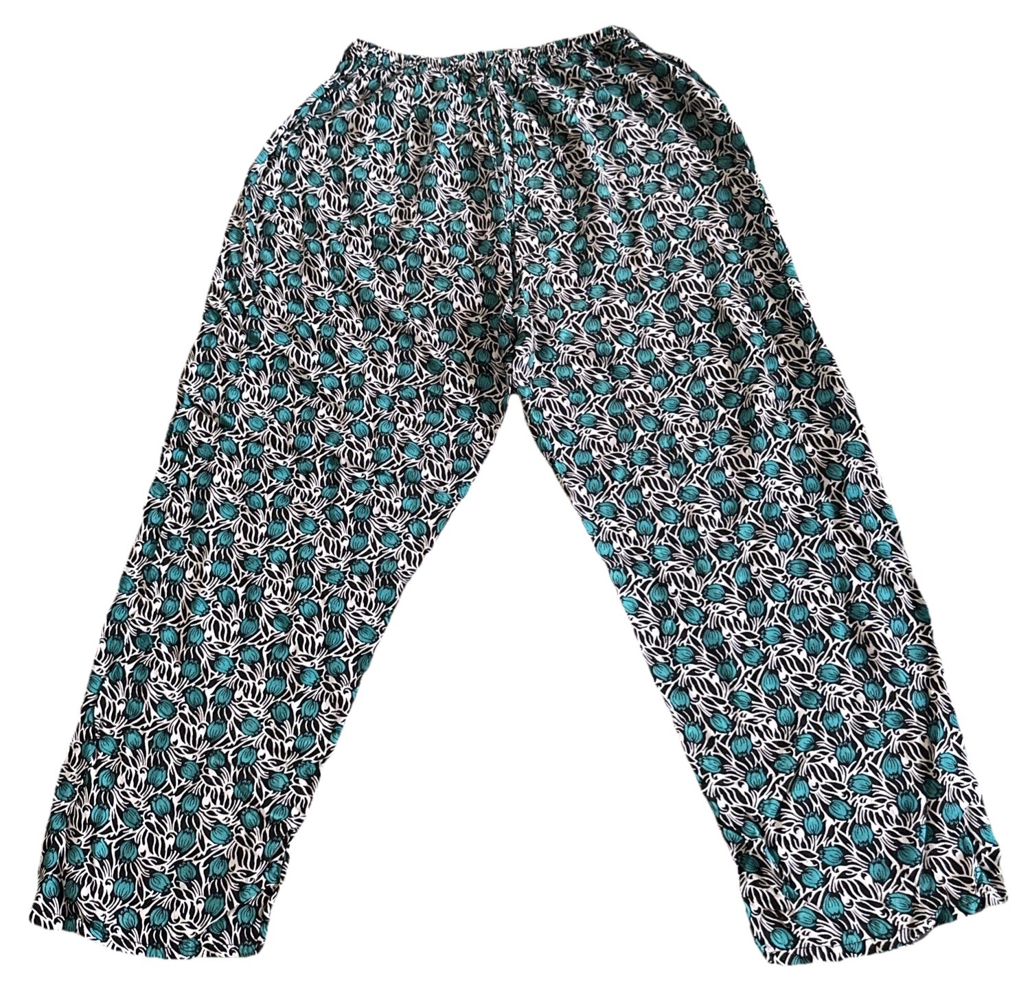 Capri Pants Womens M Teal Blue Tulips Soft Cooling Lounge Casual Travel