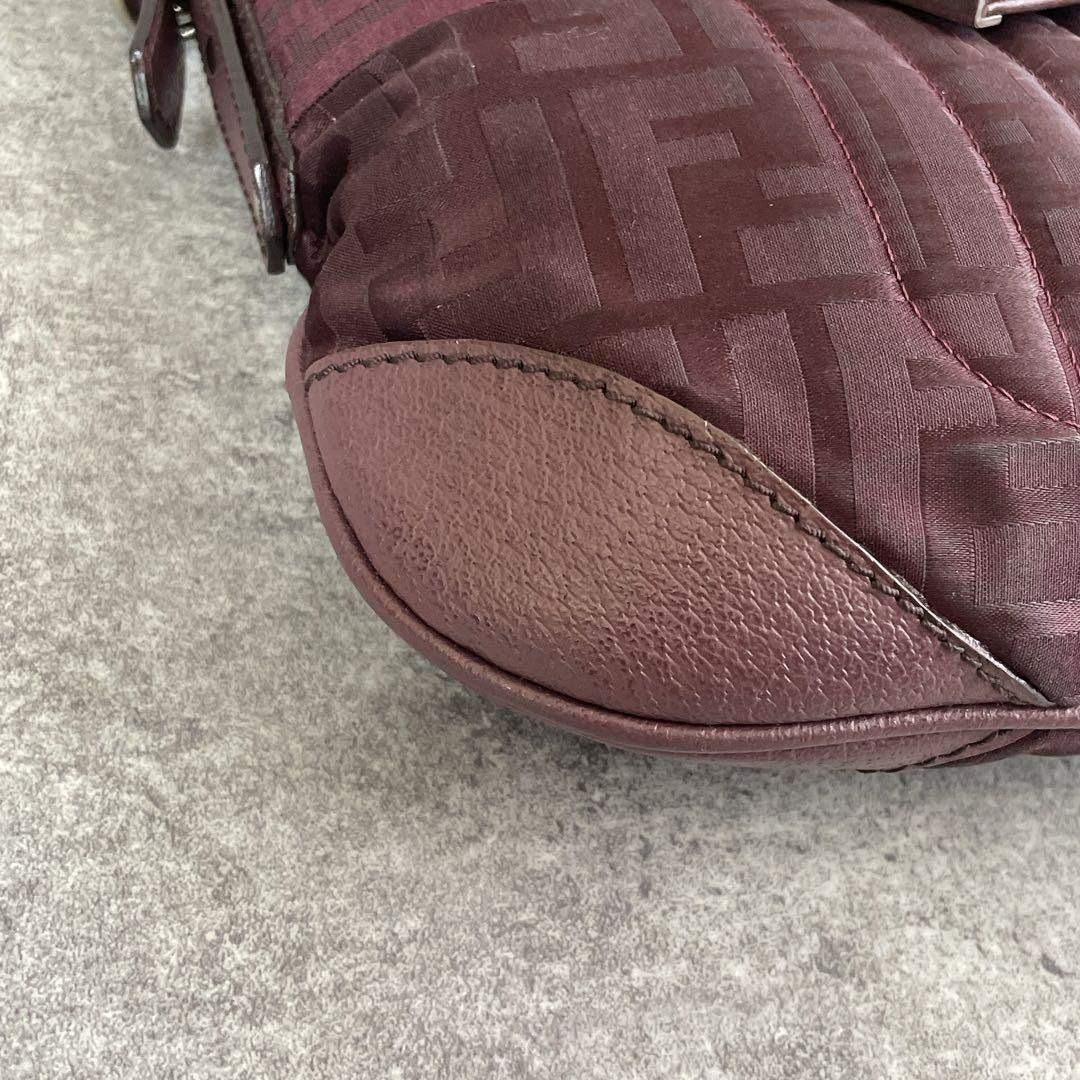 FENDI Zucca Mamma Bucket Shoulder Handbag Bordeaux Size: W:11.4 × H: 6.5 in.