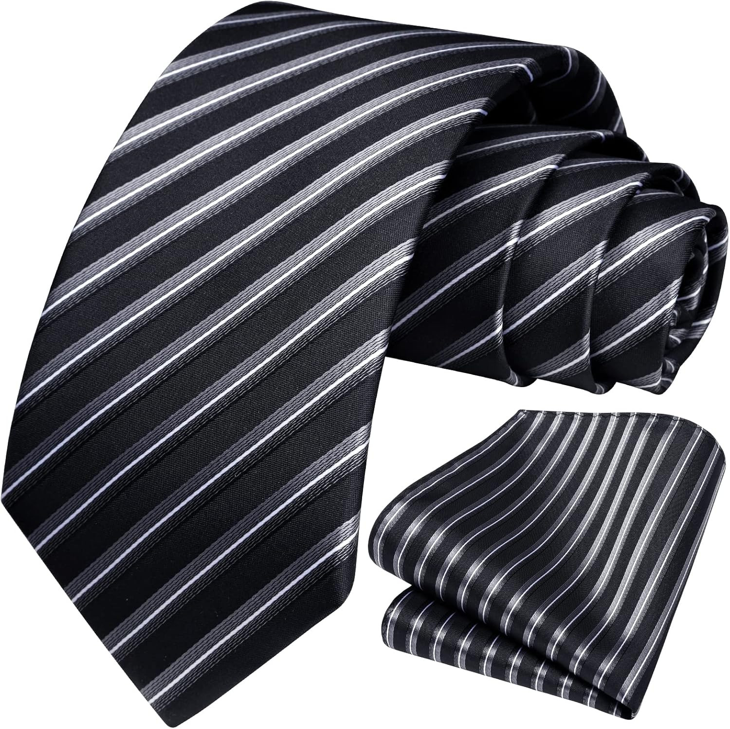 Stripe Tie Mens Ties with Pocket Square Set Classic 3.4” Silk Formal Necktie Ha