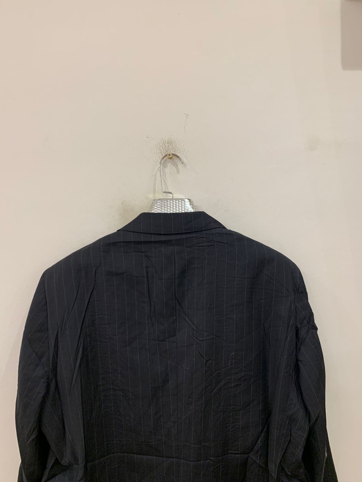 Classic all worsted wool peak lapel charcoal striped jacket blazer 42R