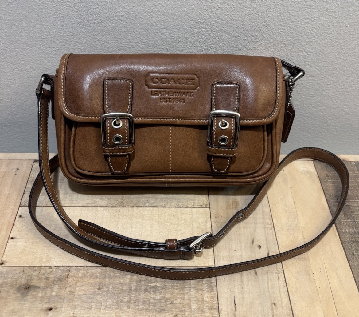 Coach Bleeker Double Buckle Crossbody Brown Leather 9355
