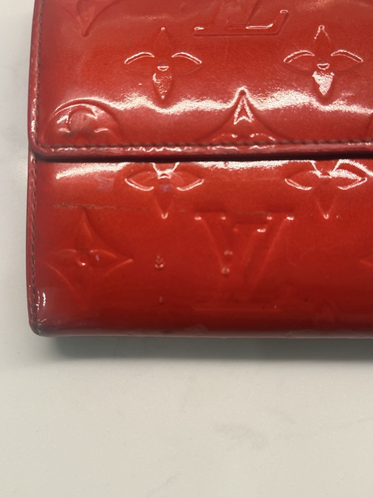 Louis Vuitton Red Monogram Wallet w/ Chain Strap, Snap Flap, Zip Coin Pocket