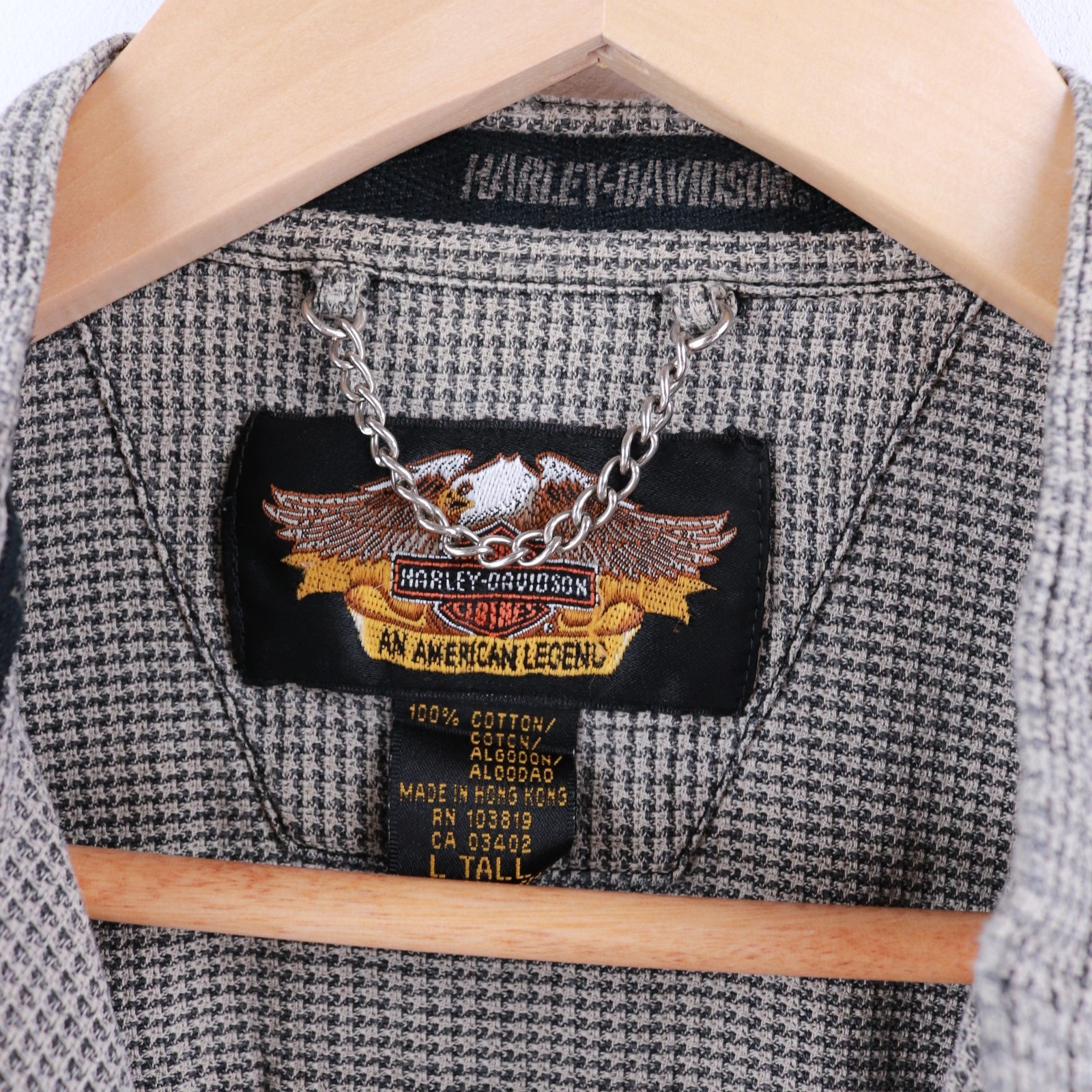 Harley Davideson Vintage Plaid Shirt Size L Logo Embroidered Chest Grey