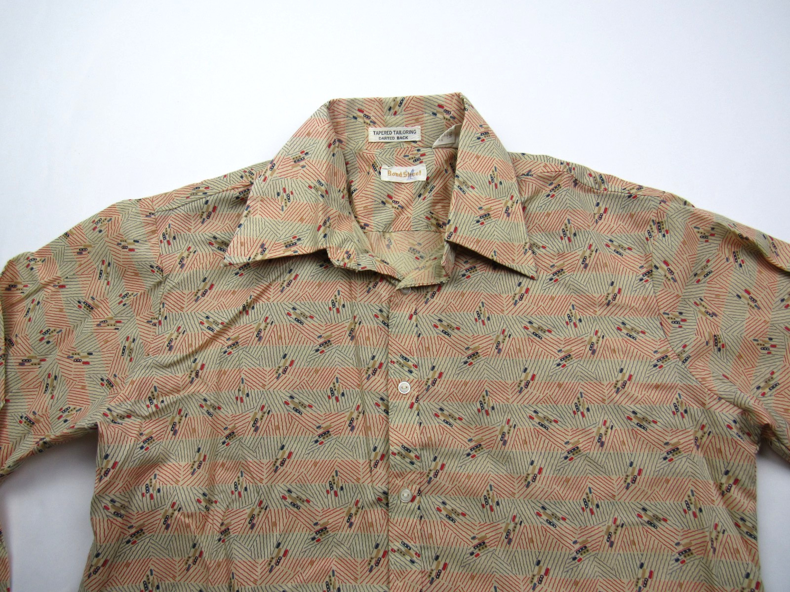 Vtg 1970s Bond Street Geometric Abstract Disco Hippie Shirt Sz L Mod Novelty