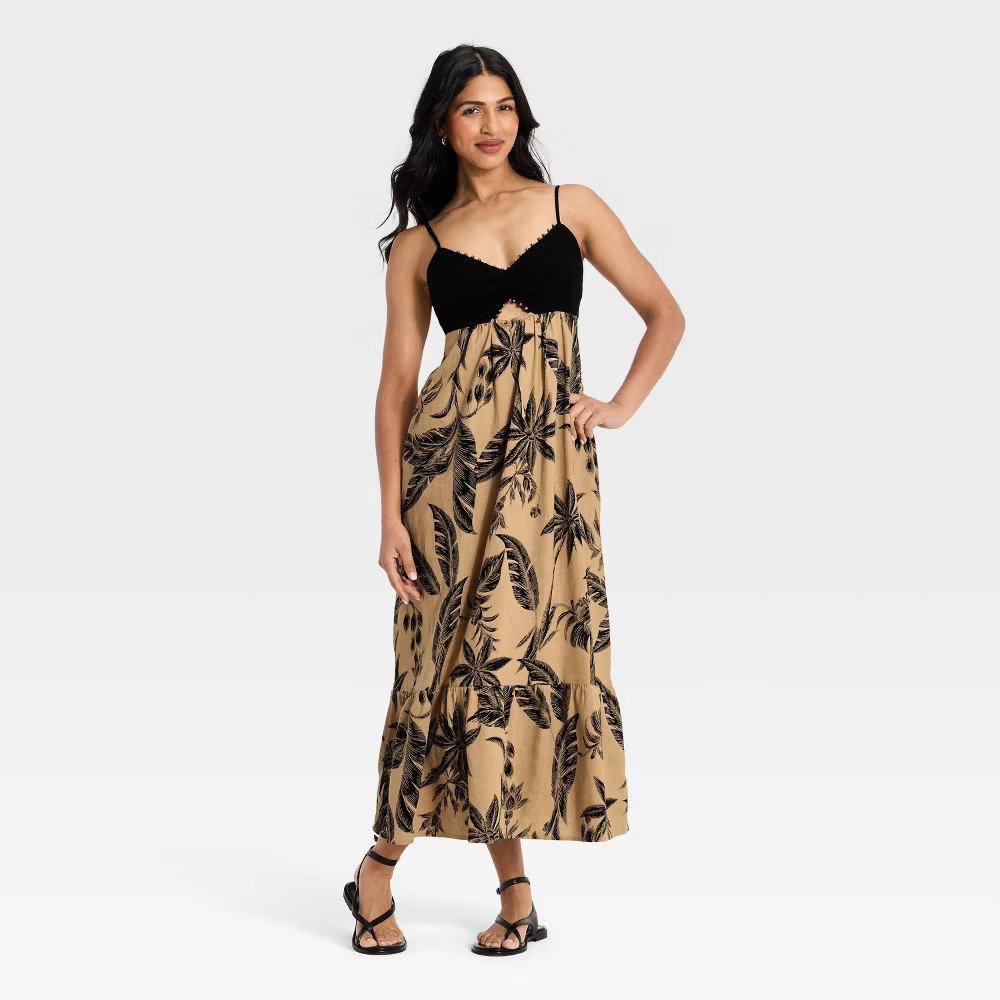 Women Beaded Strap Printed Maxi Dress – A New Day Black XL