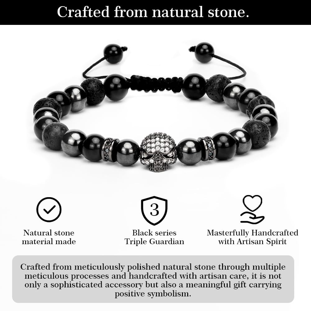 Crystery Men Hematite Beaded Bracelets, One Size, Black, Brown, Yellow, Grey