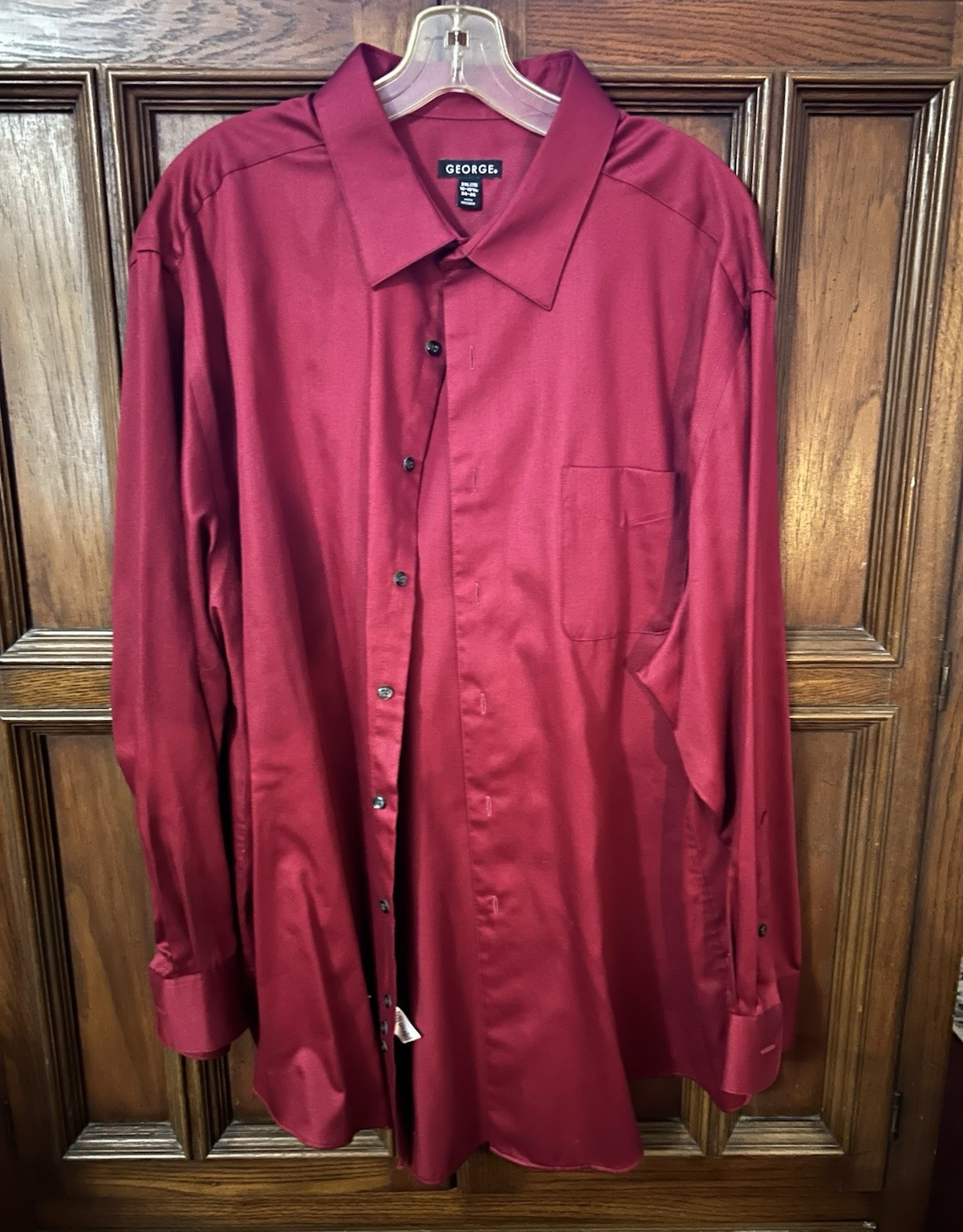 George Men’s Big & Tall 2XL Dress Shirt 18-18 1/2 34-35 Red Solid Pocket