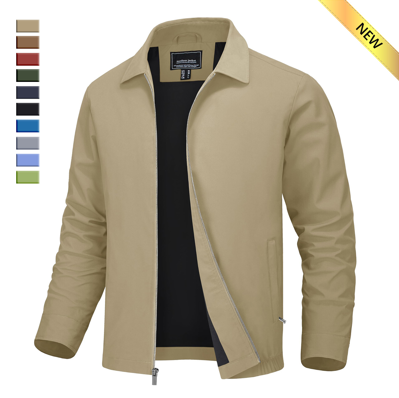 Men’s Light Thin Casual Jacket Golf Sport Windbreaker Front Zip Panel Jackets