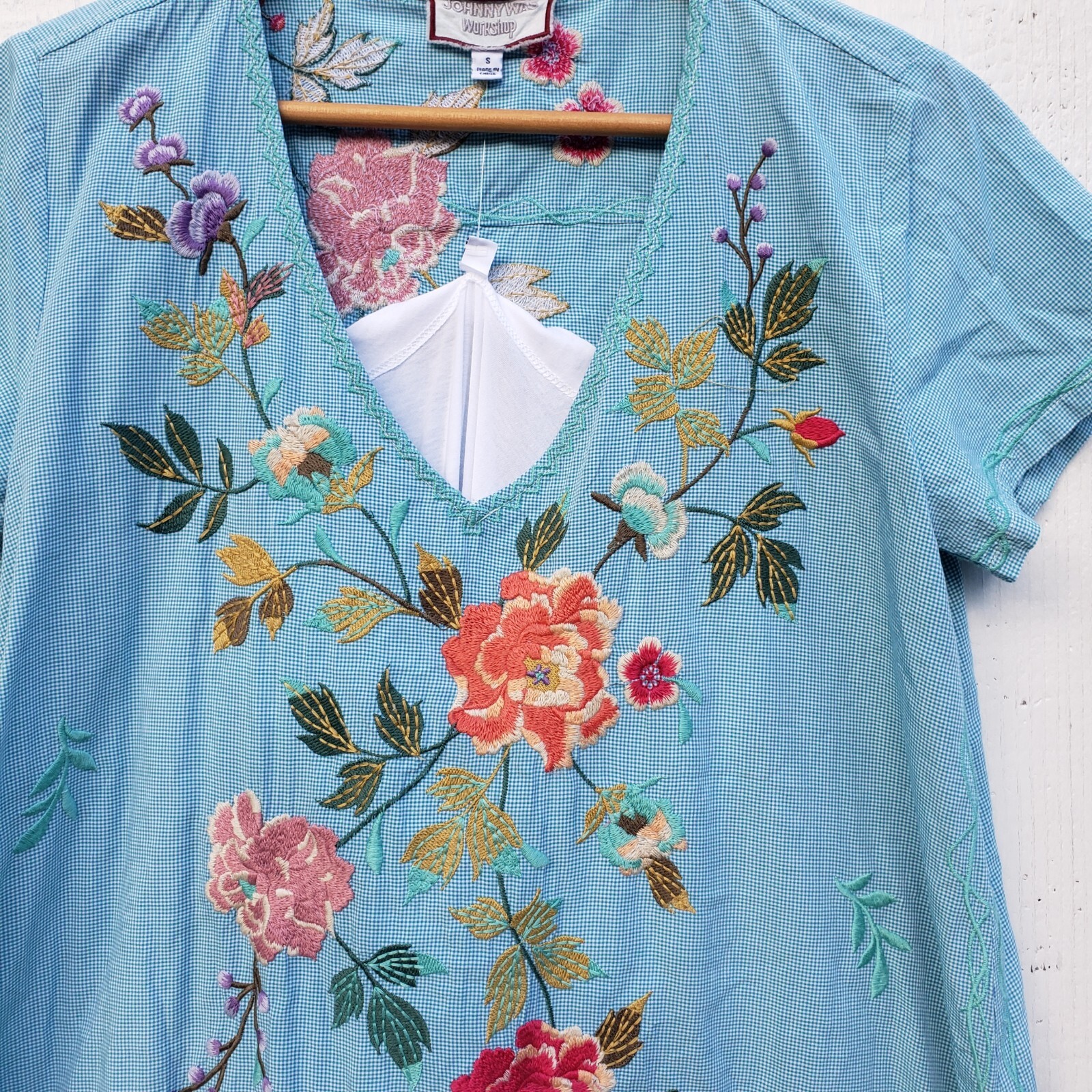 Johnny Was Workshop Adele Drape Cotton Blue Tunic Dress Women Sz S NEW