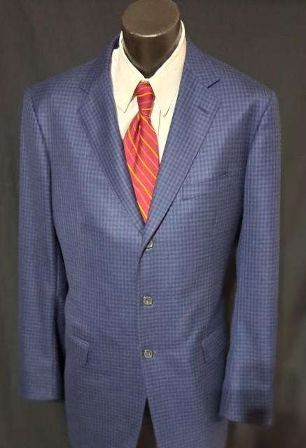 David August Stunning Blue Check Sport Coat Dual Vents Surgeon Cuffs 44XL