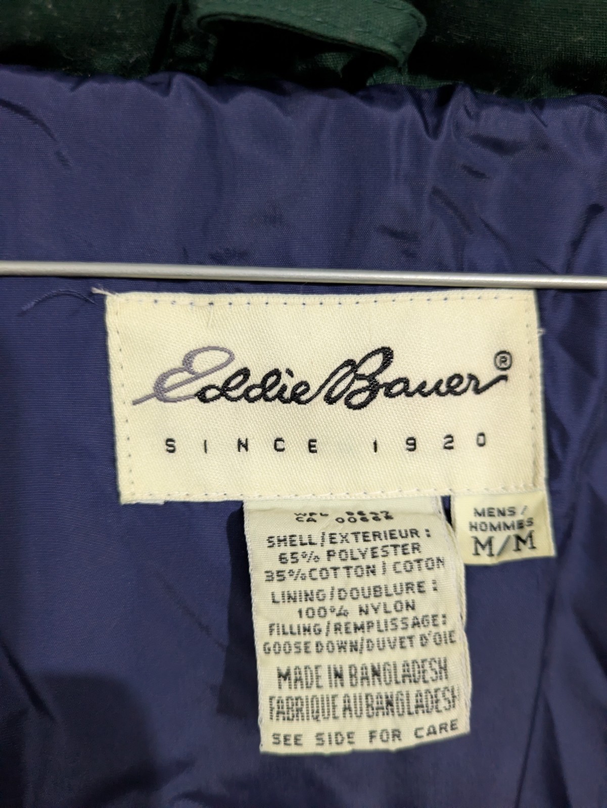 Eddie Bauer Men’s Green Down Puffer Vest M Full Zip Pockets Stand-Up Collar
