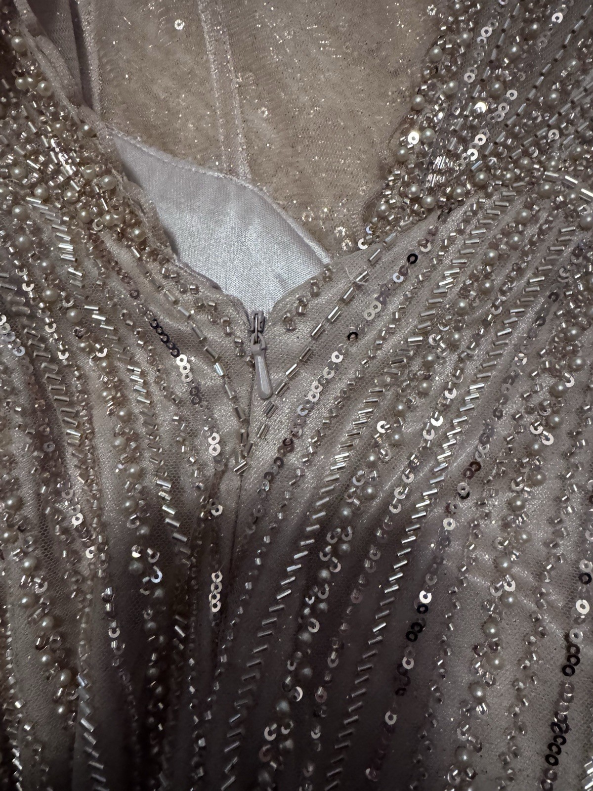 Ladivine by Cinderella Divine Champagne Beaded Sequin Mesh Gown Dress Size 12P