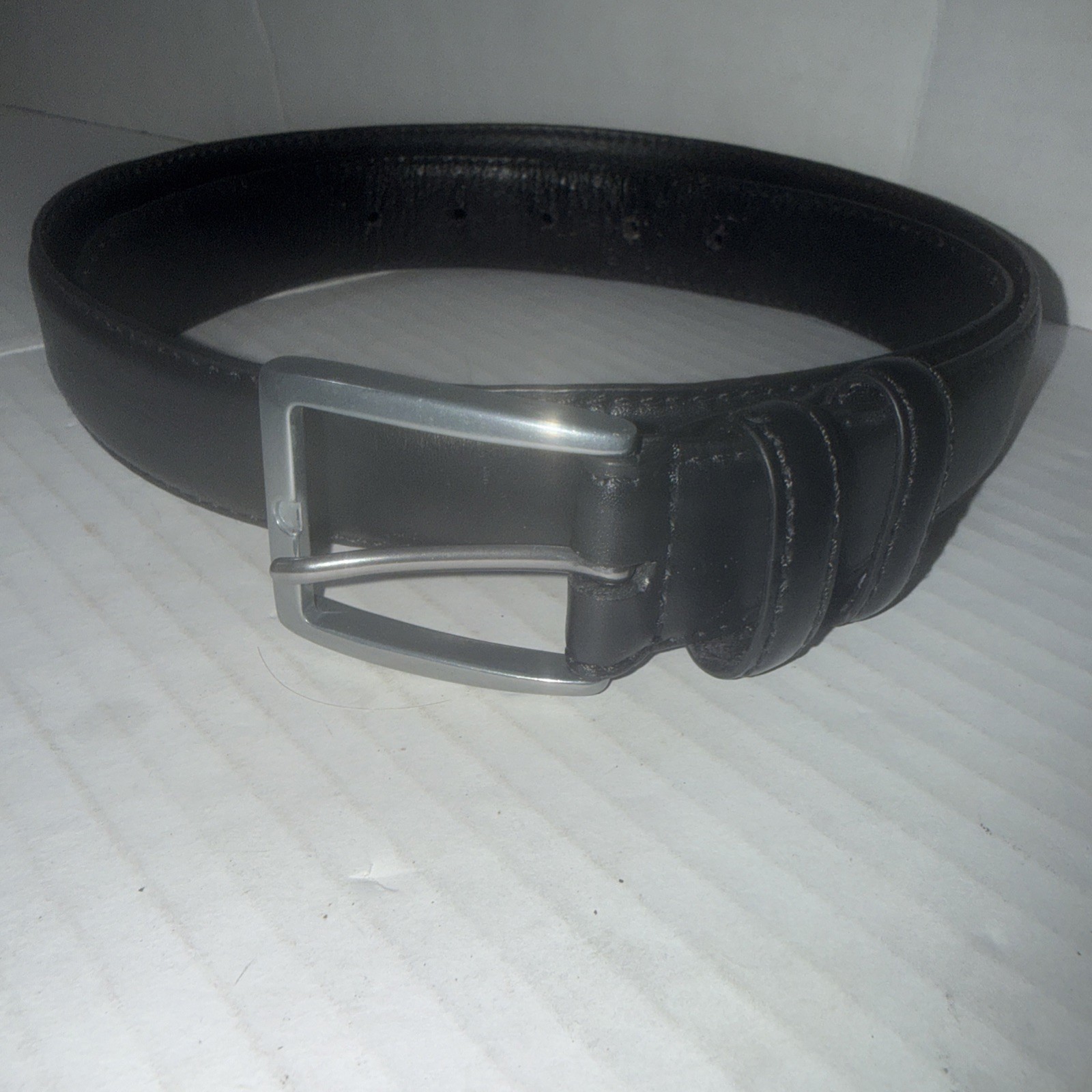 Eddie Bauer Vintage Black Leather Belt Double Keeper 1.25” Wide Size 36