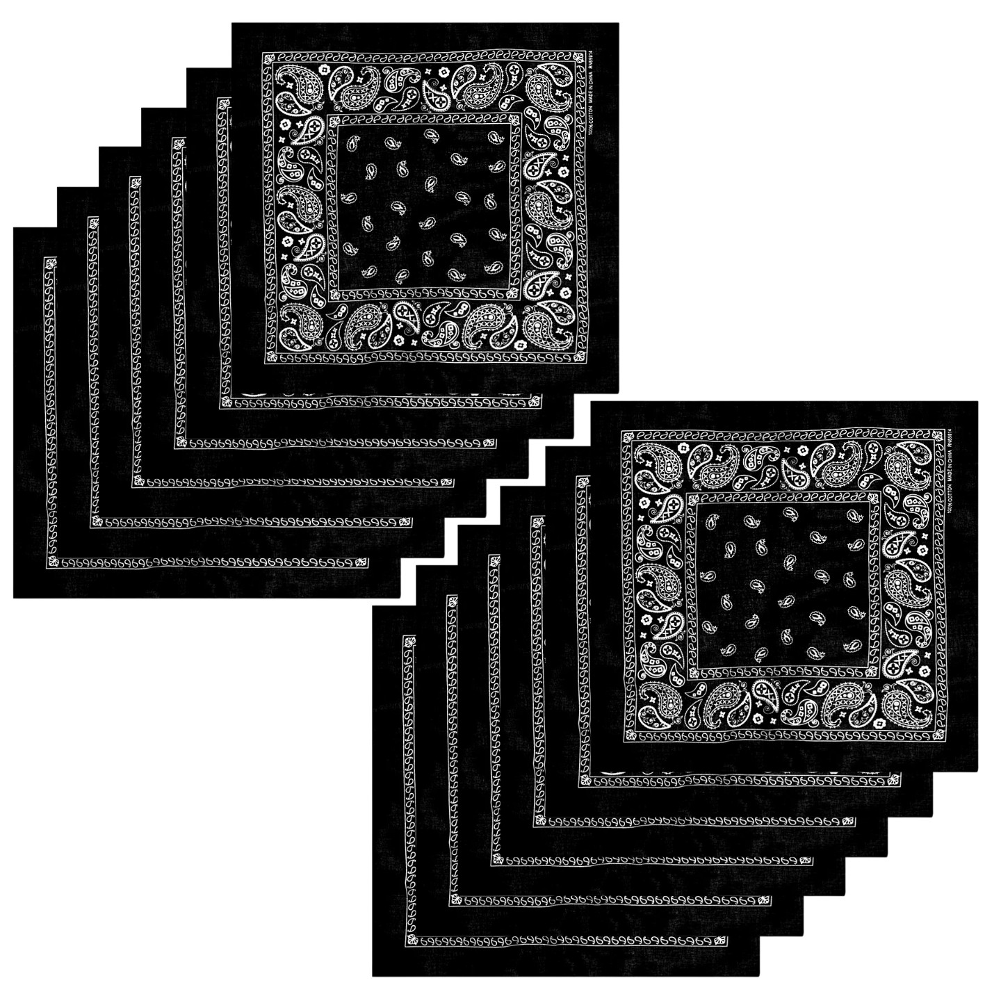 12 Pack Bandanas 100% Cotton 22×22 inch Large Multi-Purpose Paisley Scarf Mask