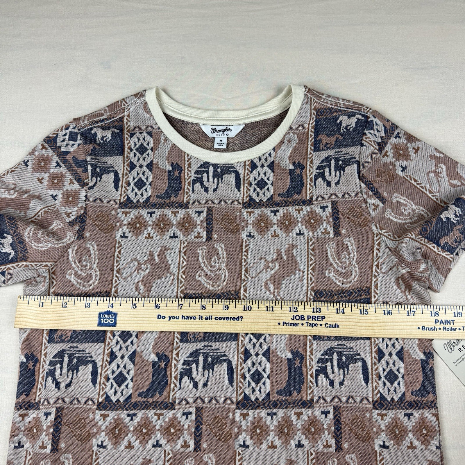 Wrangler Retro Women’s Medium Patchwork Western Slim Tee Brown NWT 112360795
