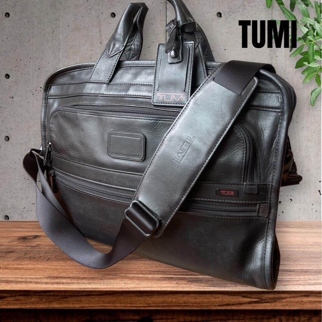 TUMI 96101DH Leather 2 Way Briefcase Business Bag Black Discontinued Authentic