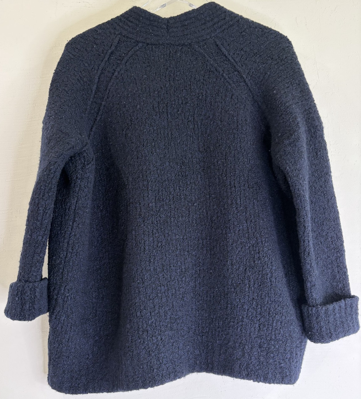 VINCE Sz Large Navy Blue Wool Cashmere Silk Chunky Ribbed Open Cardigan Sweater
