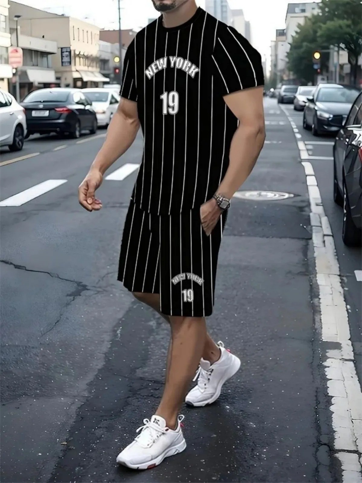 Men 2-Piece Set Summer Outfit Short Sleeve Sweatshirt T Shirts and Shorts Suits