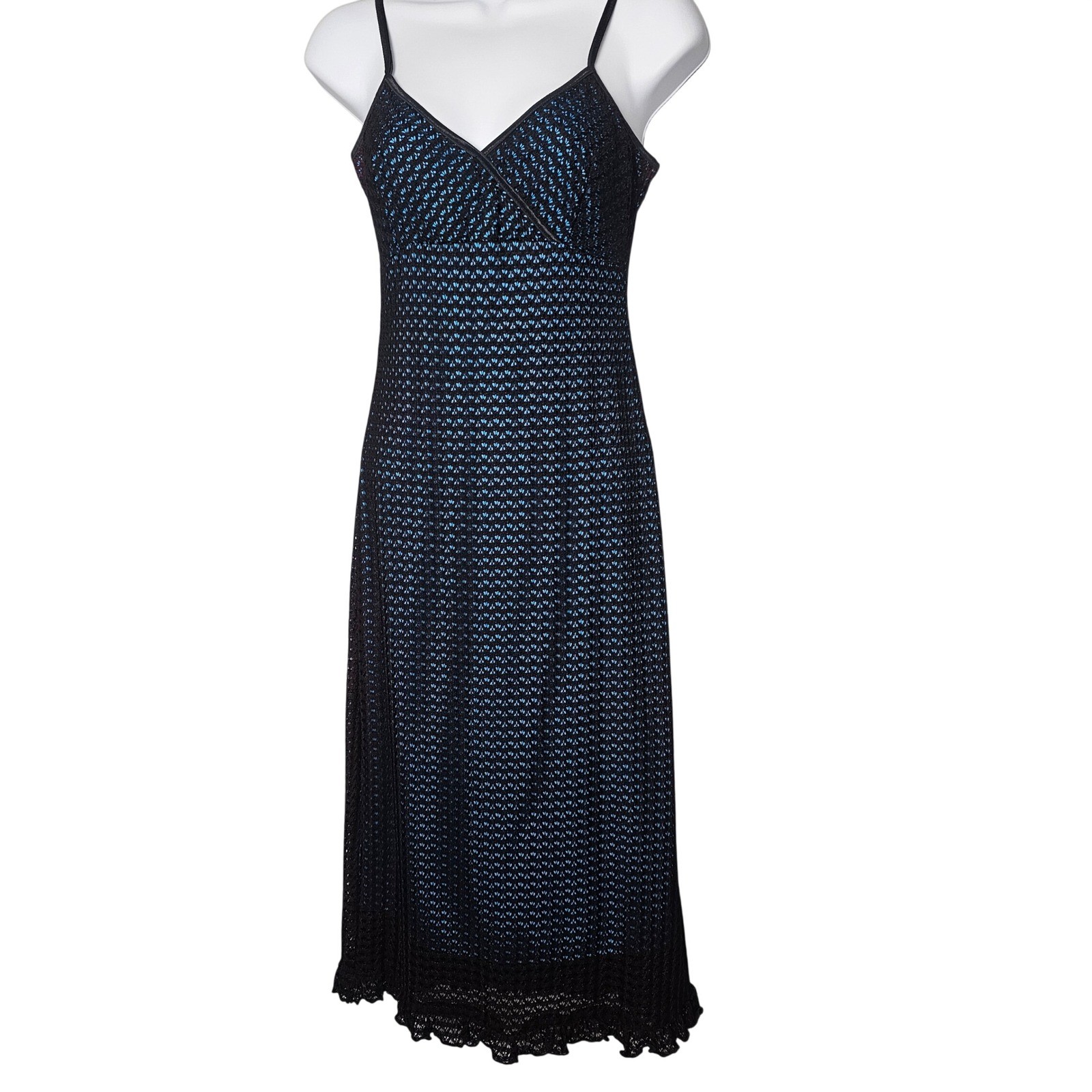 Breakin Loose Y2K Crochet Overlay Midi Dress Women 3/4 Black Blue Whimsigoth