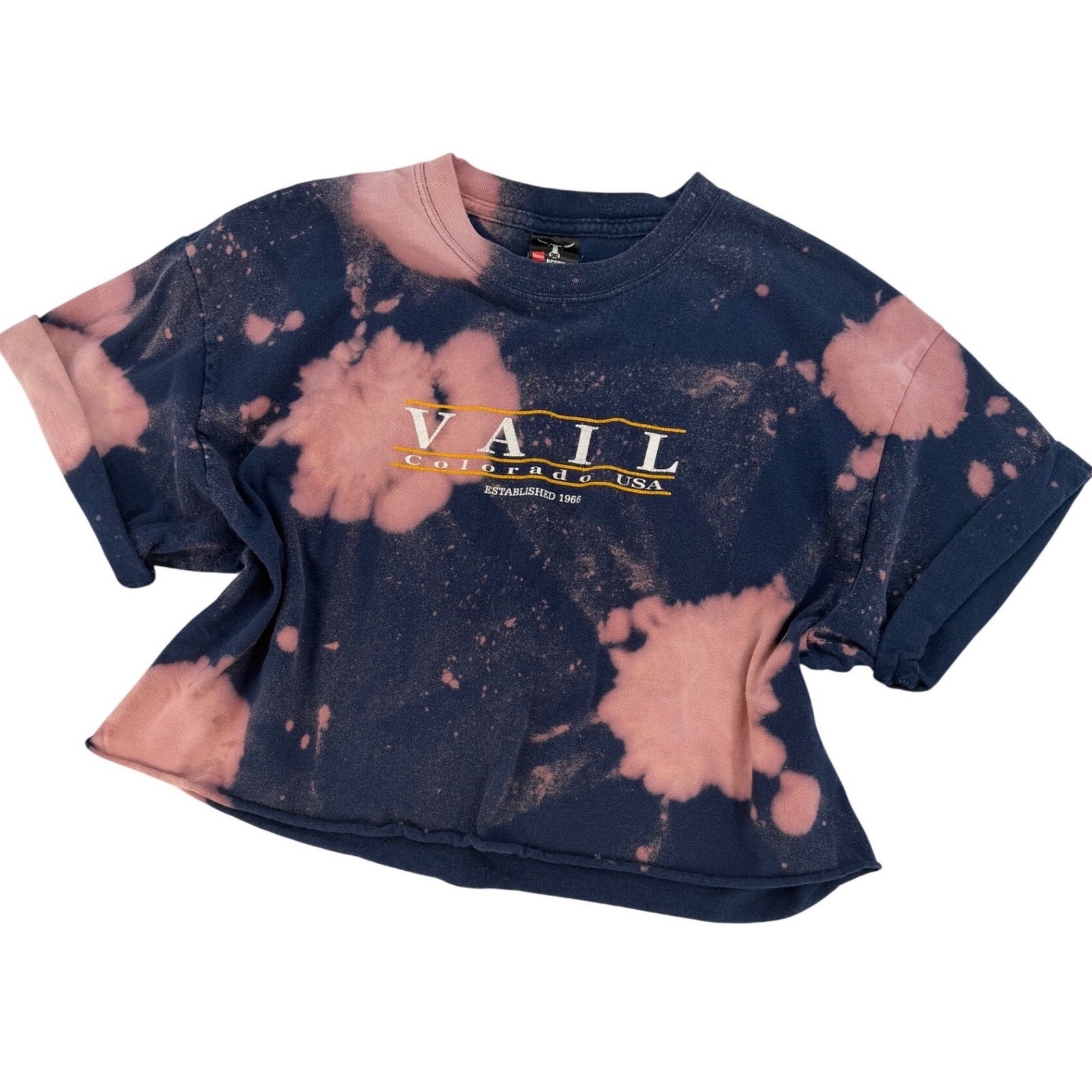Y2K Bleached Crop Tee Colorado USA Grunge Indie Distressed T Shirt Large