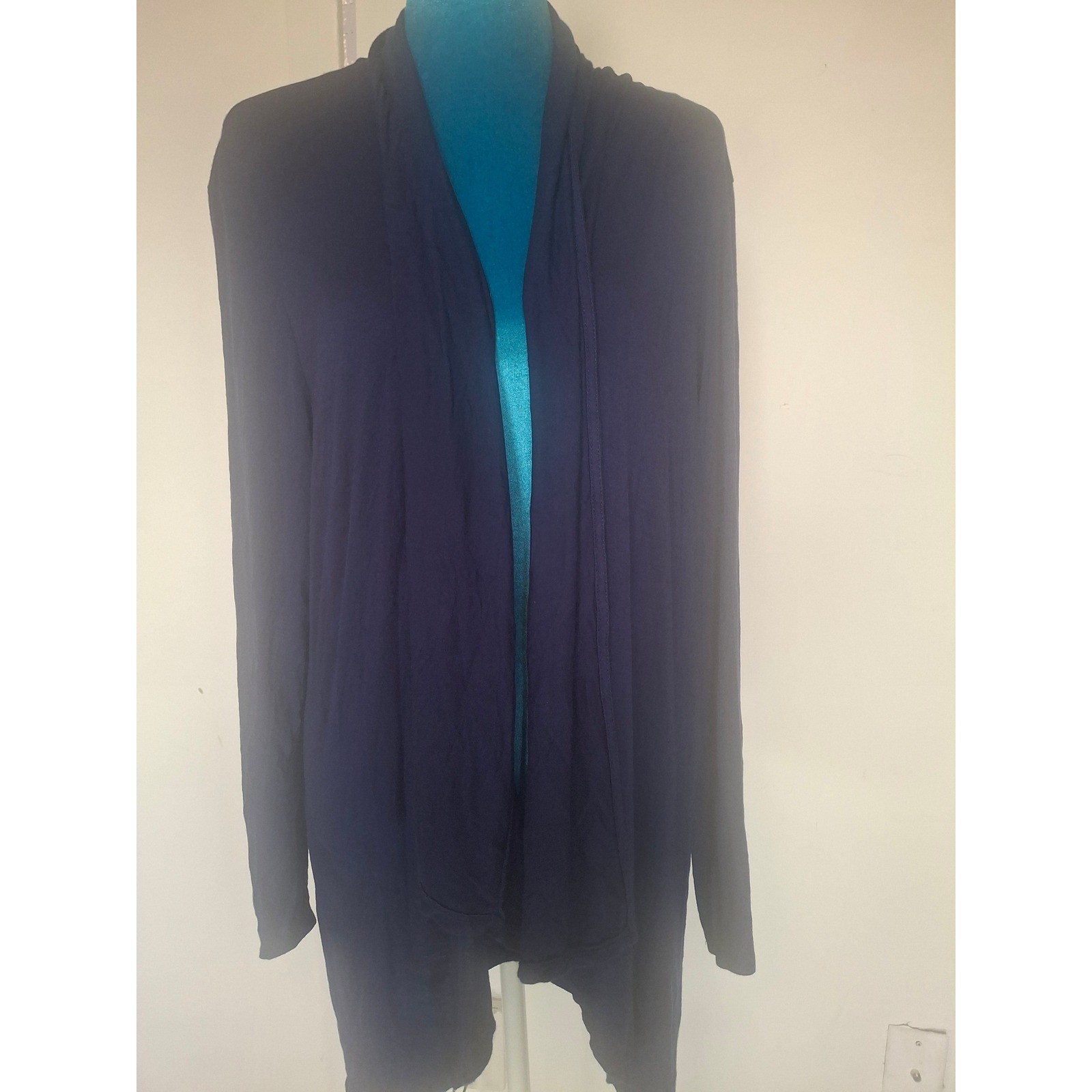 Midnight Navy Blue Open Front Waterfall Draped Cardigan Sweater XXL
