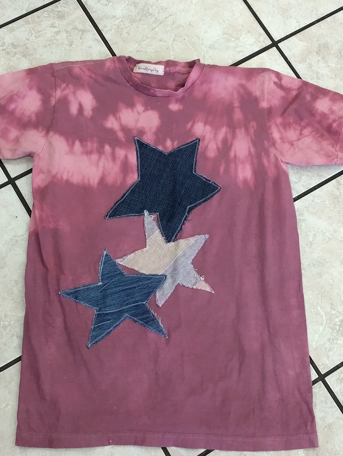 Upcycled Tee Shirt Unisex Tie-dye Applique Star Patchwork