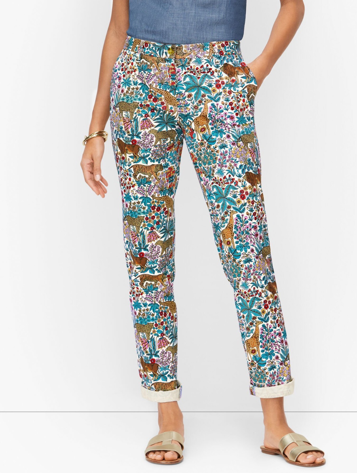 TALBOTS PANTS TROPICAL SAFARI ANIMALS SIZE 8 CHINO NWOT