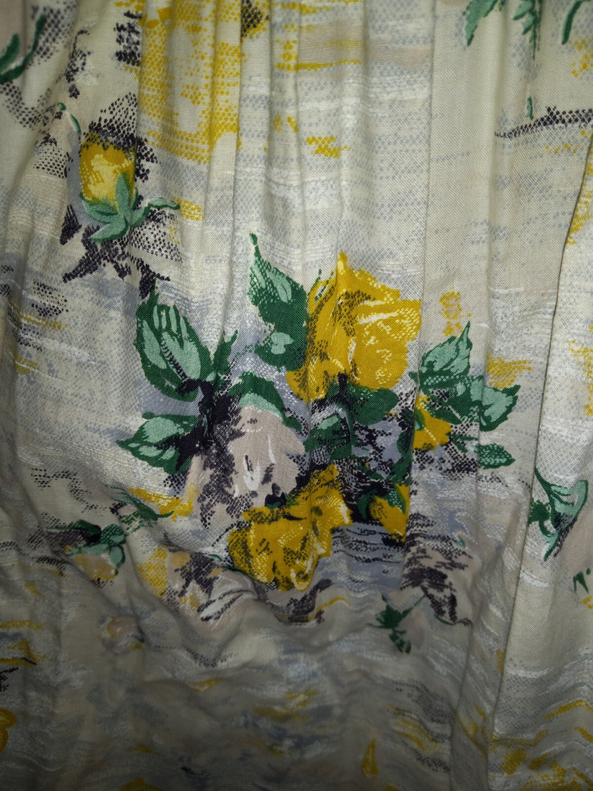Vintage 50s Yellow Rose Bouquet Novelty Print Cotton Swing Dress VLV XS