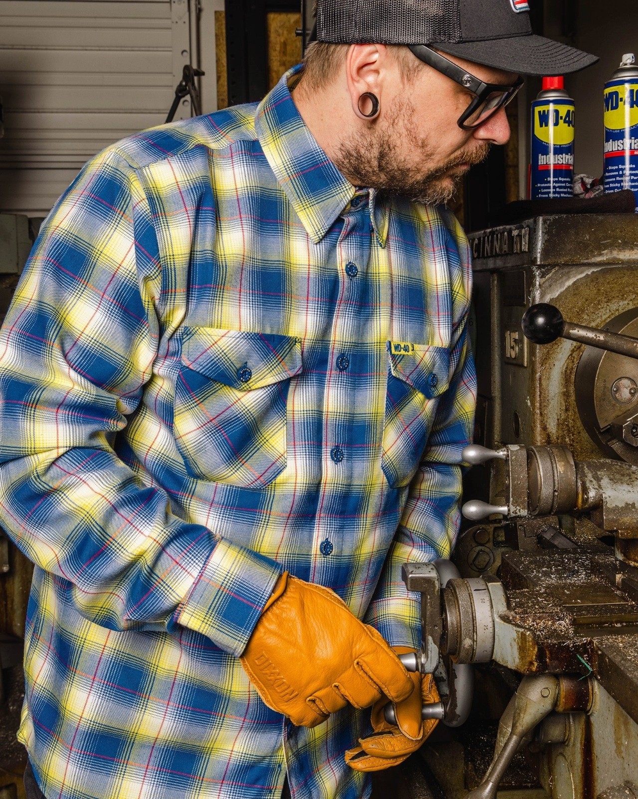 DIXXON Flannel “WD-40” Men’s Size XL Collab Plaid Blue Yellow Button Shirt
