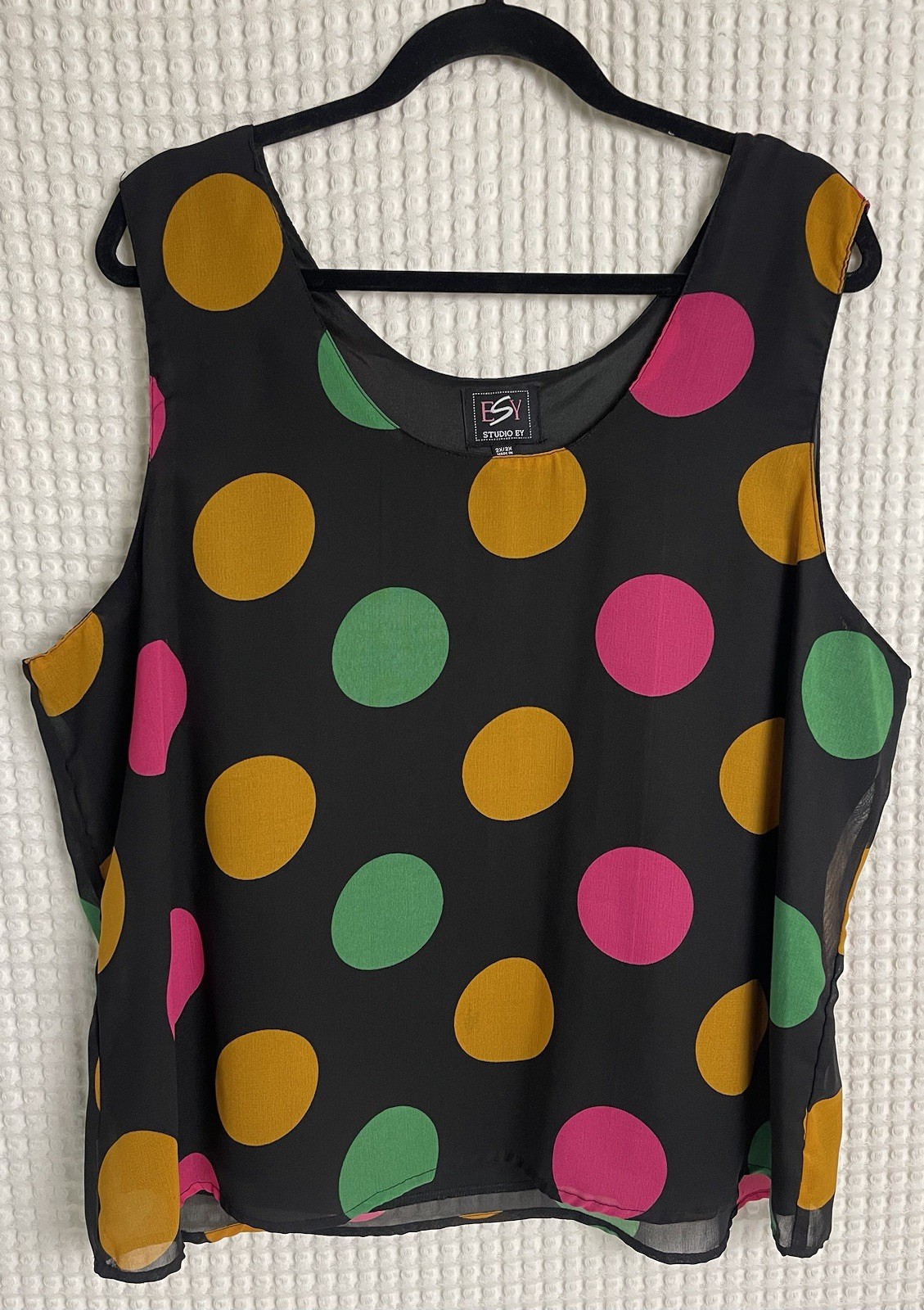 VTG 90 Black Colorful Polka Dot Sleeveless Tank Top Womens 2X Retro Casual Chic