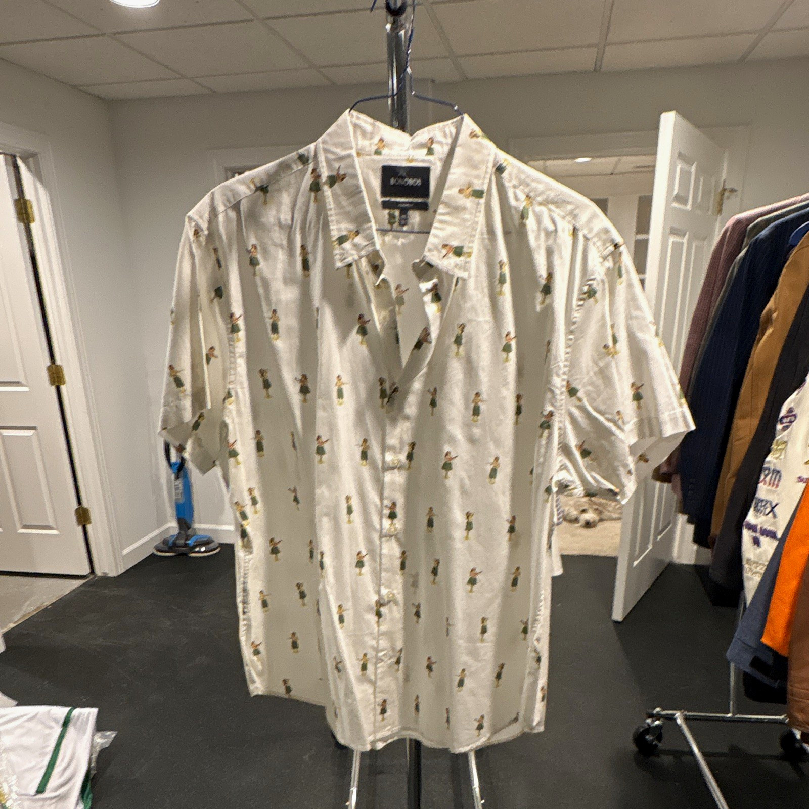 Bonobos Standard Fit XXL Hawaiian Hula Girl Novelty Button-Up Shirt White Cotton