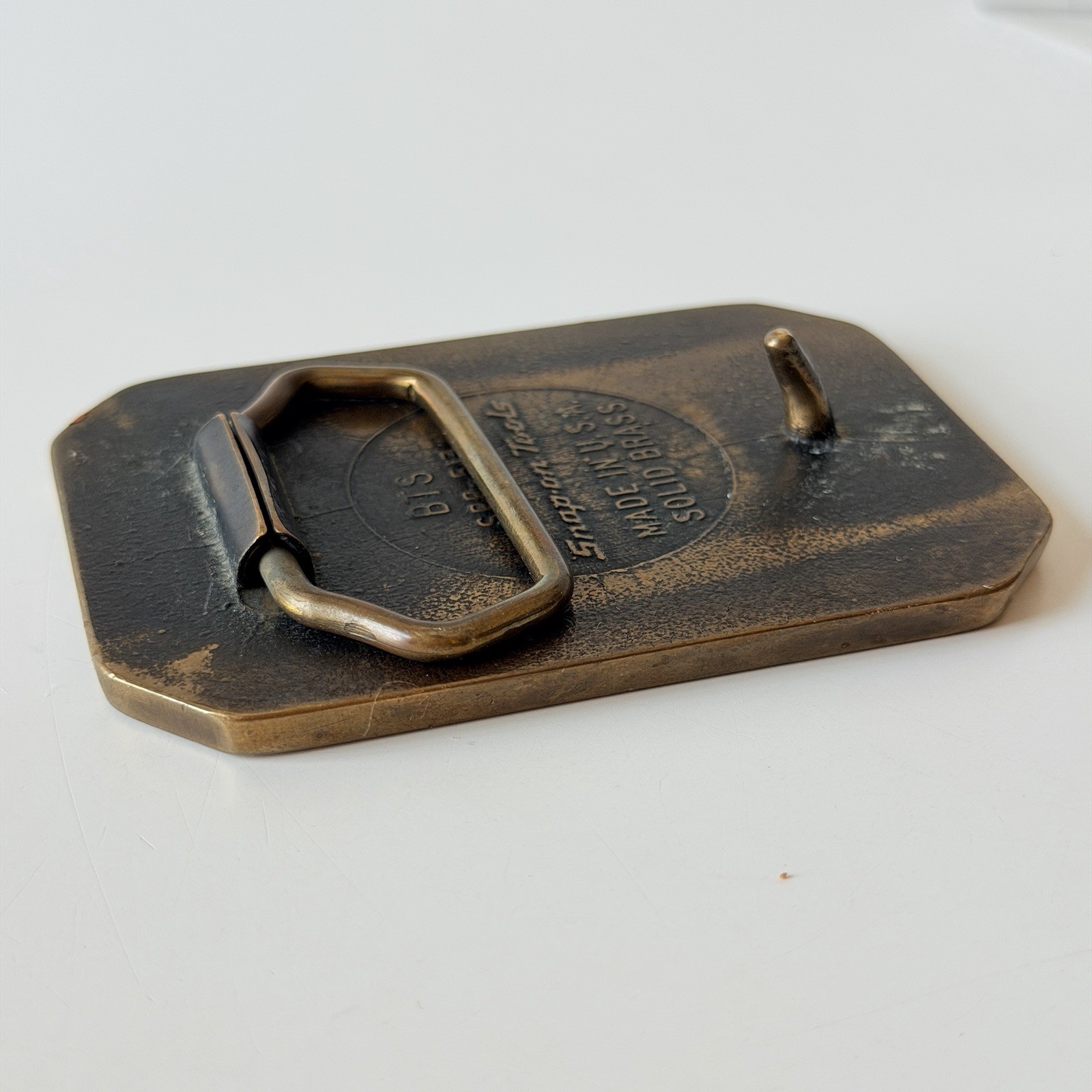 BTS Brass Belt Buckle SNAP-ON TOOLS SPP-513 Solid Brass Vintage USA Made +Case