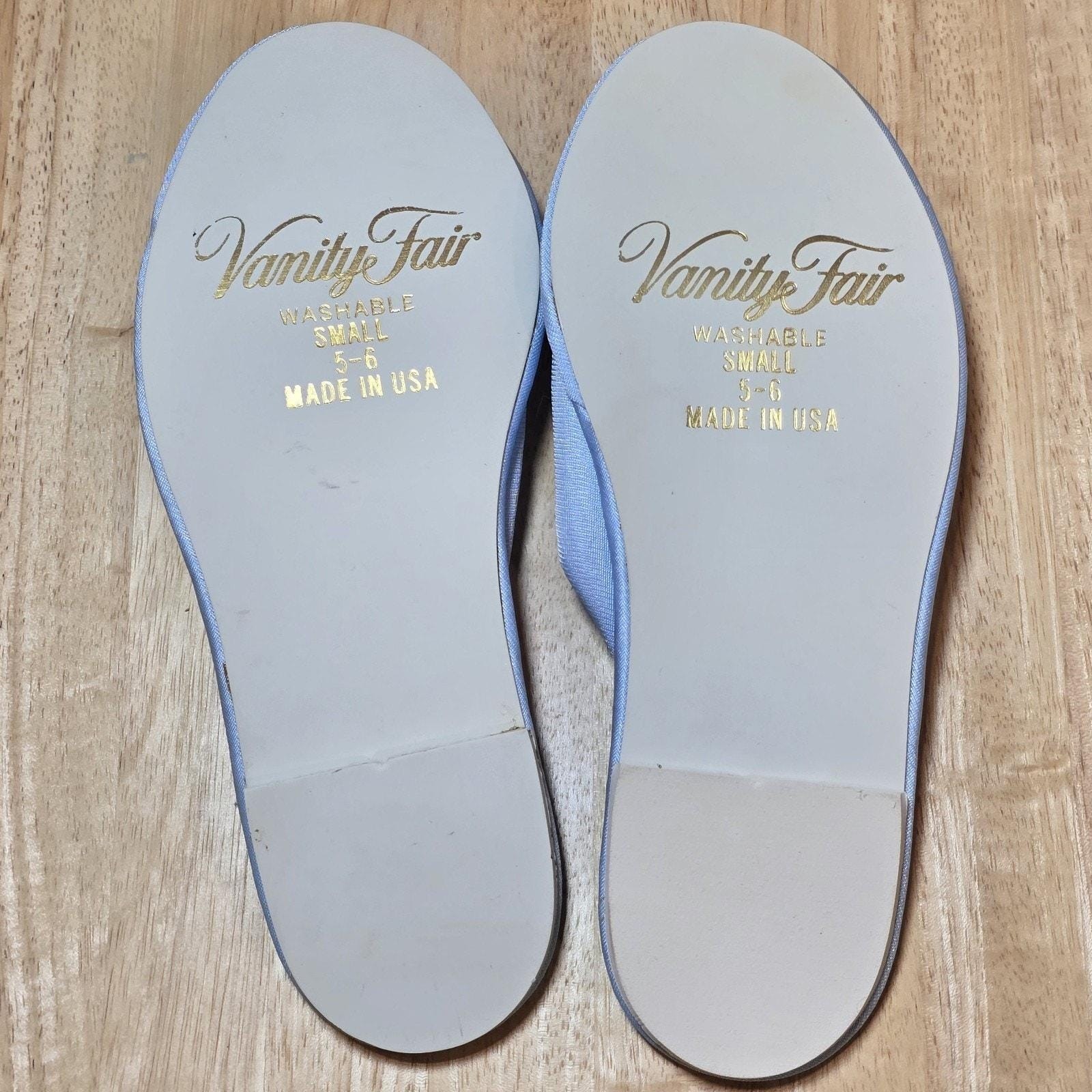 Vanity Fair Womens Blue Nylon House Shoes Bedroom Slippers Rubber Sole Small 5 6