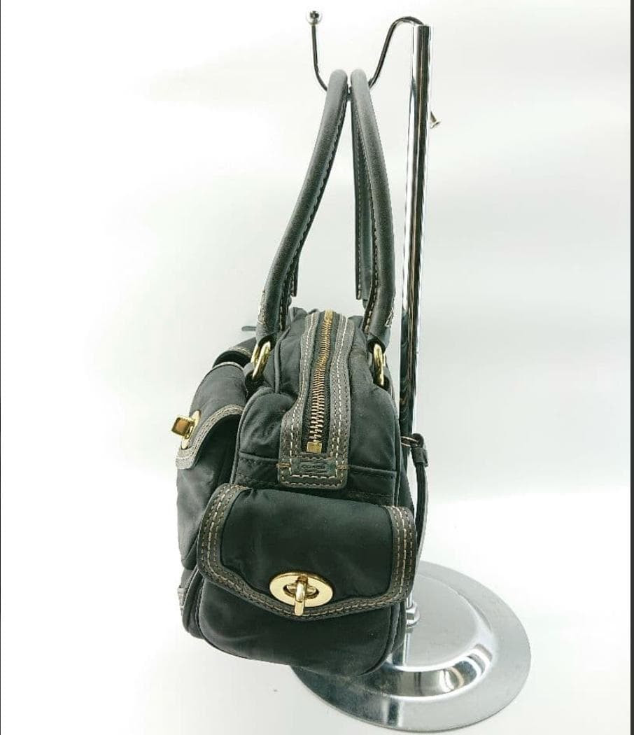 Coach Vintage Satchel Hand Bag Black Nylon Leather Gold HW 4452 Authen
