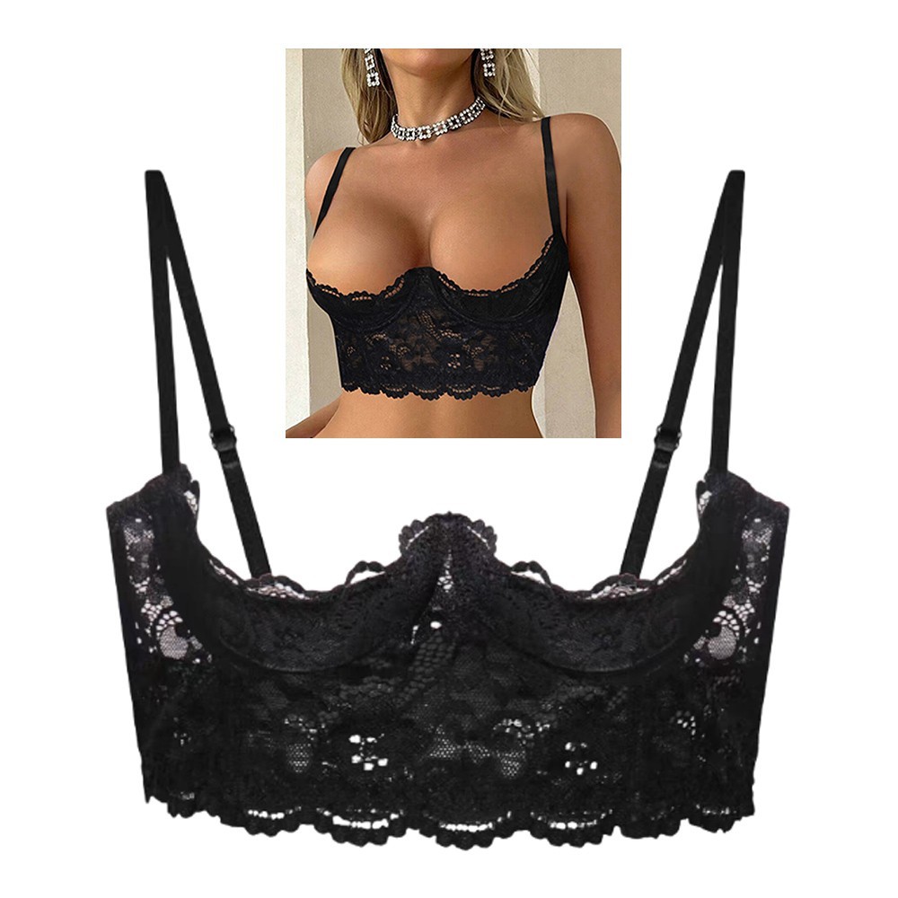 Sexy Womens Cupless Open Bra Bralette Lace Lingerie Underwear Half Cup Bra US
