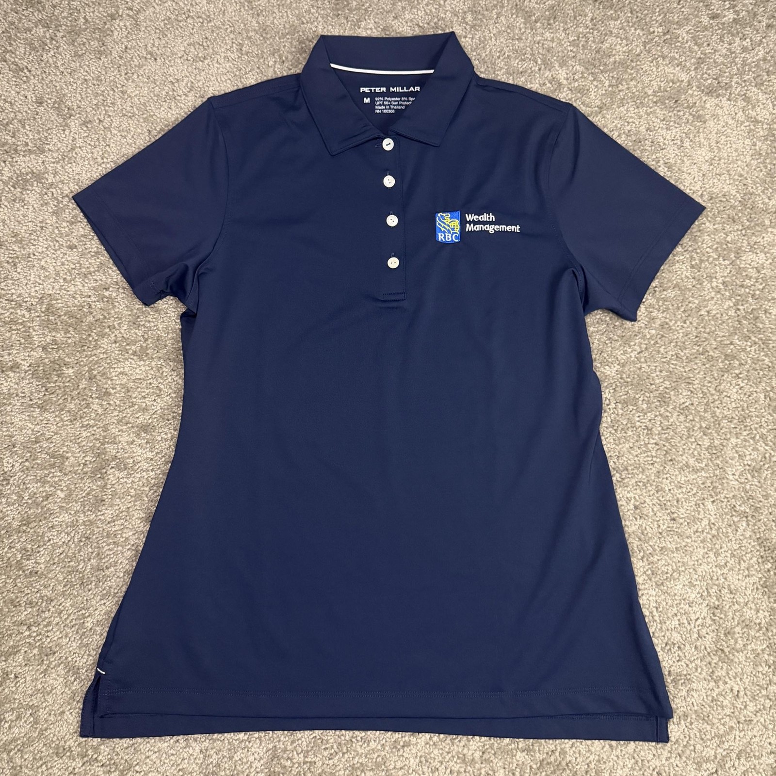 Peter Millar Polo Shirt Womens Medium Navy RBC Wealth Management UPF 50+ Golf