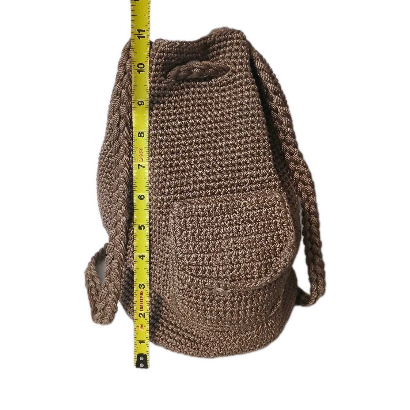 The Sak Crochet Backpack Light Brown Drawstring Tight Woven Purse Boho Sm Defect