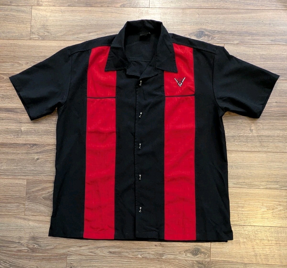 VTG 90s Steady V8 Piston Bowling Shirt Mens Camp Collar Button Up Rockabilly M