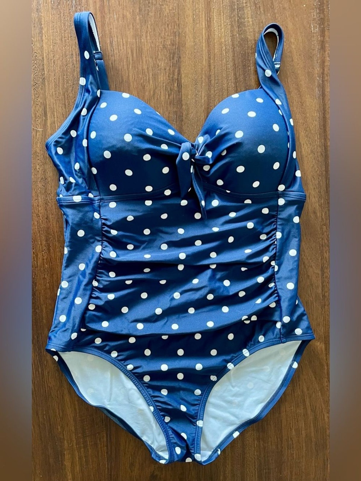 Kona Sol Navy and White Polka Dot One-Piece Swimsuit