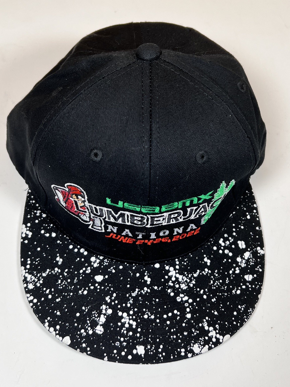 USA BMX Lumberjack Nationals Hat KBETHOS Snapback Black White Paint Splat 2022