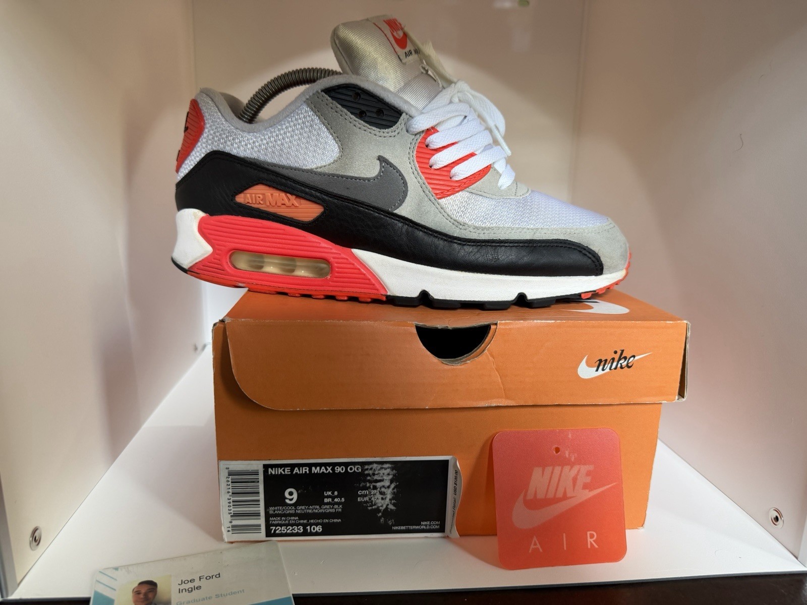 Nike Air Max 90 OG Infrared 2015 Size 9 OG Box Hang Tag Authentic