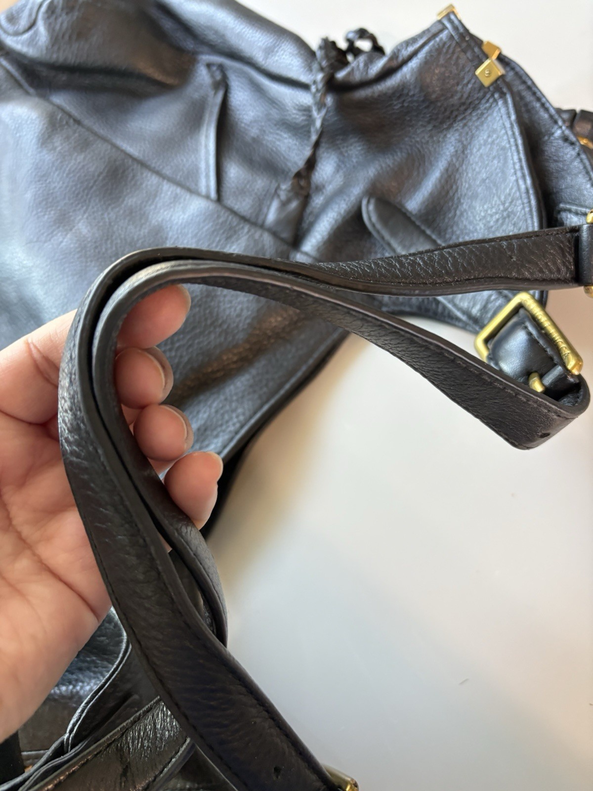 Elliott Lucca Sintra Black Leather Hobo Shoulder Bag Soft Slouchy Pebbled Bag