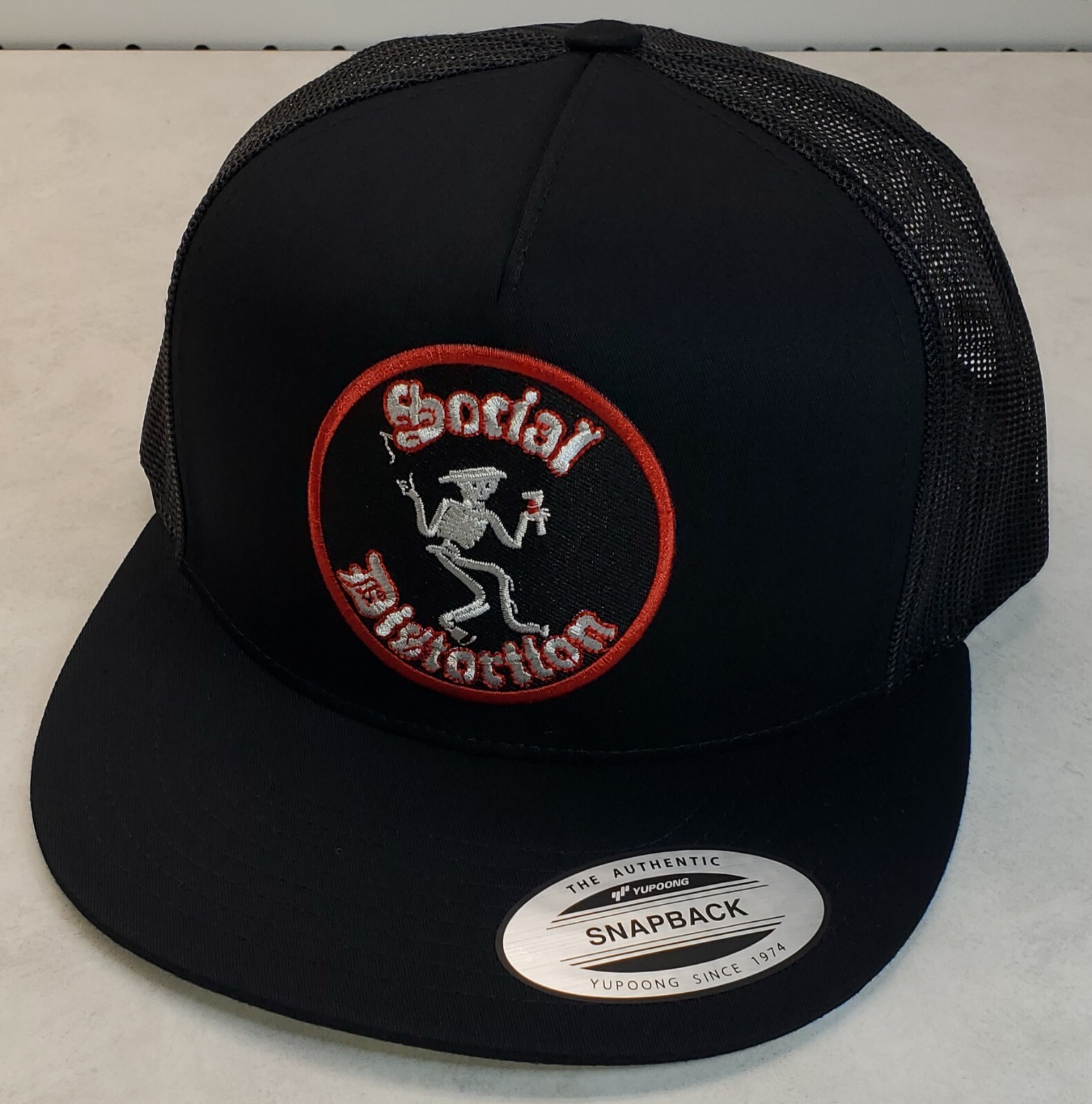 Social Distortion Patch Trucker Hat Yupoong/YP Classic 6006 Snapback Black/Black