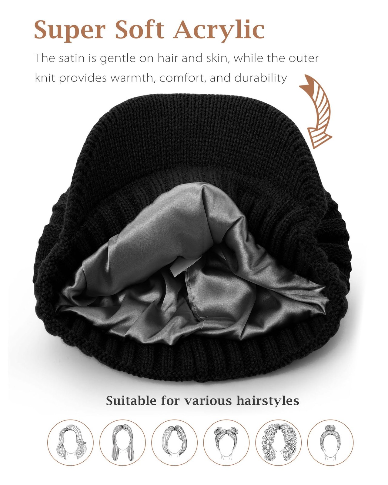LiuSuper Satin Lined Beanie for Women Men, Silk Winter One Size, Beige