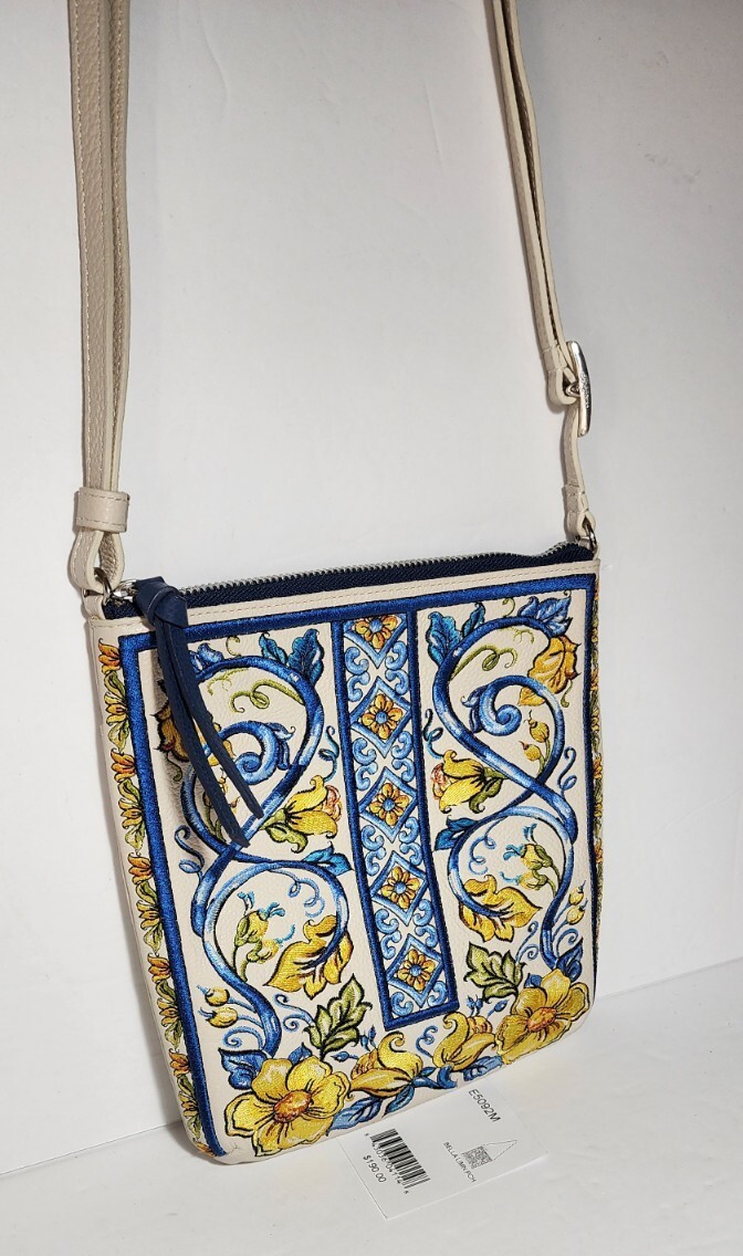 BRIGHTON BELLA LIMONE WHITE LEATHER 108,000 EMBROIDERED STITCHES CORSSBODY POUCH